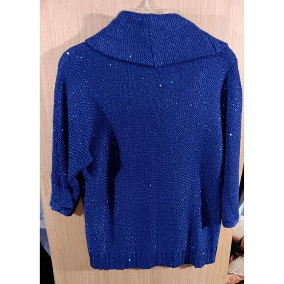 Chicos Sz 1/M Ladies‎ Cowl Neck Sweater Blue Sequined 3/4 Sleeves Knit - Picture 4 of 5